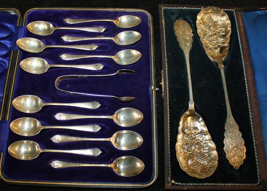 A pair of Victorian plated embossed serving spoons